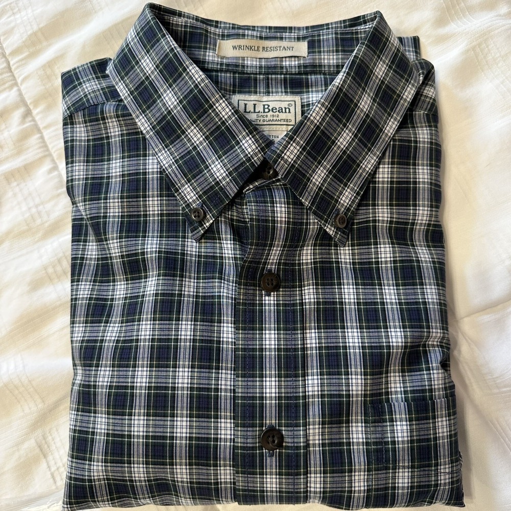 LL Bean Men's Button Down Shirt Wrinkle Resistant Plaid 218573 Size L Reg